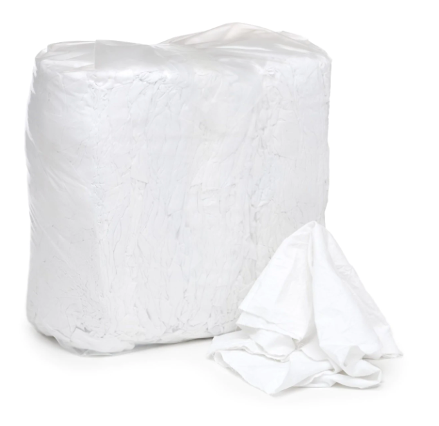 White Recycled T-Shirt Rags - 100 Anti-Slip 10lb Bags