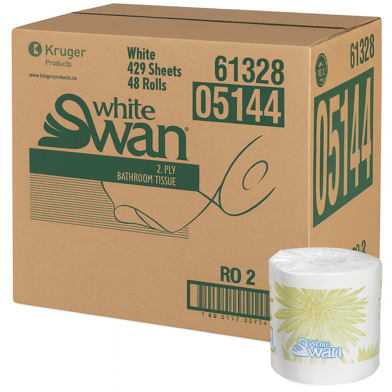 White Swan® 2-Ply Bathroom Tissue – 420 Sheets per Roll – 48 Rolls/Case (05144)