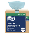 W24 Low-Lint Cleaning Cloth In Pop-Up Box, 1 Ply, Turquoise, 100 Wipers/Box, 8 Boxes/Case (192475)