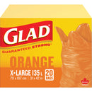 Garbage Bags, Regular, 135 L, 31" W x 42" L, Orange - Box of 20 (30313)
