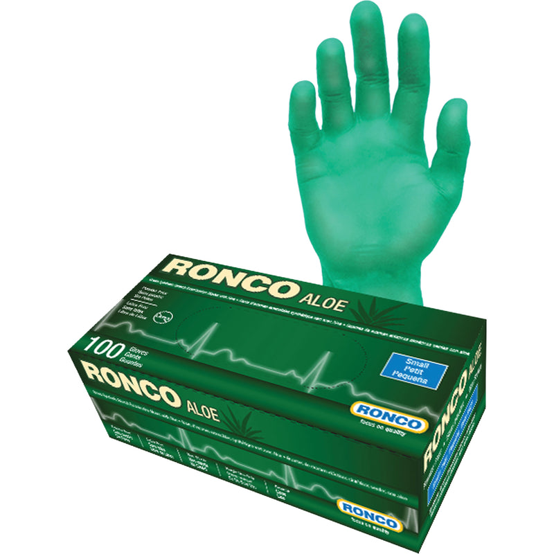 Disposable Gloves with Aloe,Vinyl, 5-mil, Powder-Free, Green, Box of 100 (Multiple Sizes)