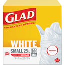Small 25L Unscented Garbage Bags, Regular, 20" W x 20" L, White - Box of 100 (67489302971)