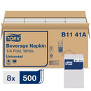 Universal Beverage Napkin, 1/4 Fold, White, 1-Ply, 500 Sheets - Case of 8 (B1141A)