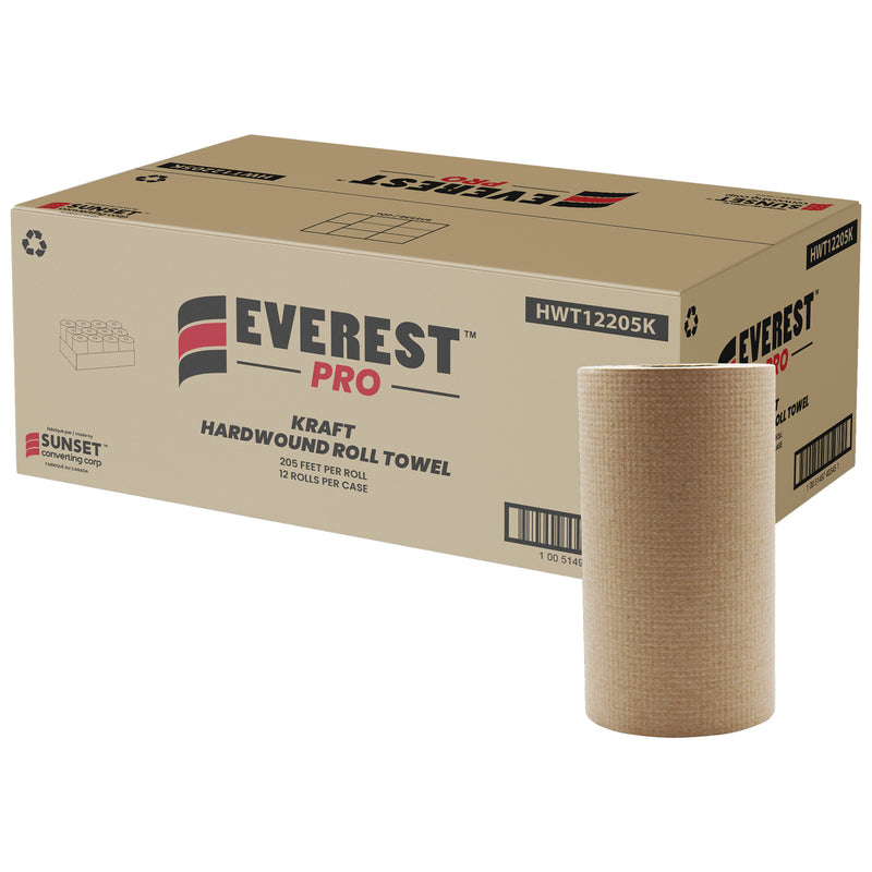 Kraft Hardwound Roll Towels, 1 Ply, Centre Pull, 205' L, Case of 12 (HWT12205K)