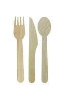 Wrapped Wooden Cutlery Kit, Fork, Knife, Teaspoon, Brown - Case of 500 (L8750067)