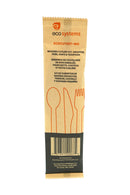 Wrapped Wooden Cutlery Kit, Fork, Knife, Teaspoon, Brown - Case of 500 (L8750067)