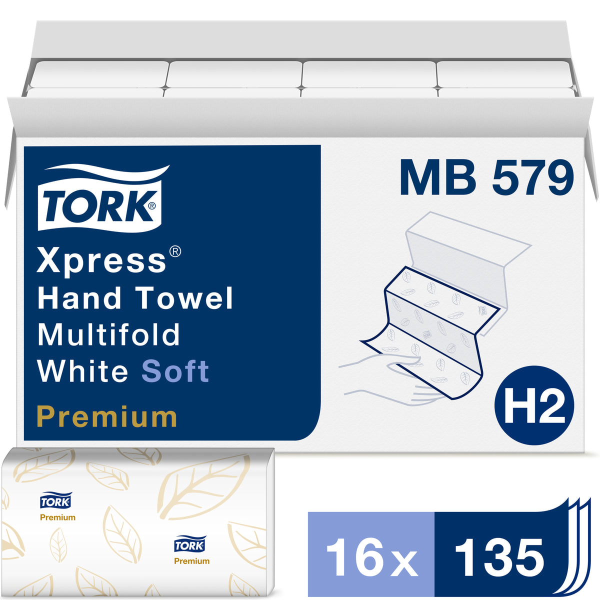 H2 Premium Soft Xpress® Multifold Paper Hand Towel, 3-Panel, 2-Ply, Wh