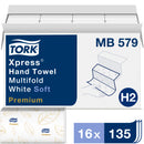 H2 Premium Soft Xpress® Multifold Paper Hand Towel, 3-Panel, 2-Ply, White, 135 Towels/Pack, 16 Packs/Case (MB579)