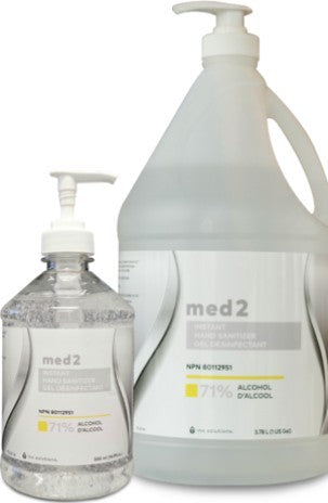 MED 2 Hand Sanitizer Gel 71% Alcohol Fragrance-Free — 500 mL Pump & 3.78 L Jug