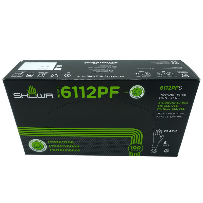 Biodegradable Nitrile Gloves — Powder-Free, Black, 4 mil, X-Small (100/Box) - 6112PFXS