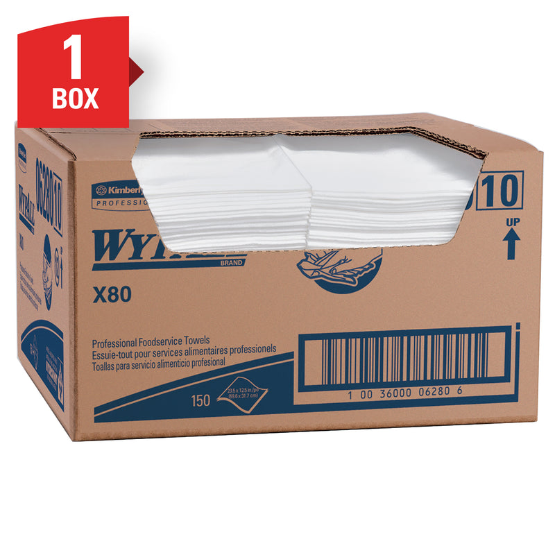 WypAll® X80 Foodservice Towels — Extended Use Cloths with Anti-Microbial Treatment, White, 150 Sheets (06280)