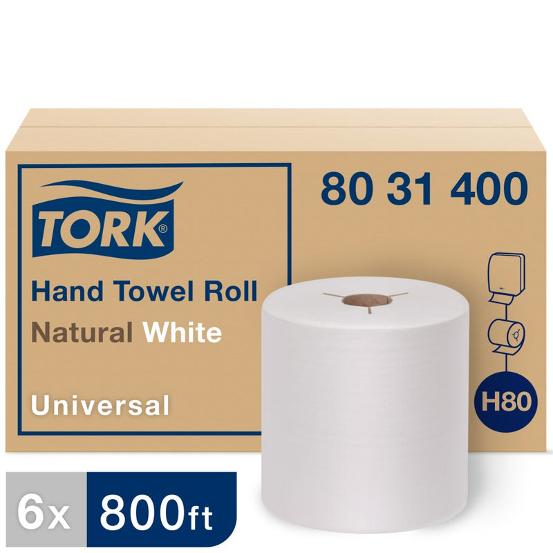 80 31 400 H80 Rouleau d'essuie-mains à encoche universel Green Seal® - Blanc 8"x 800' (6/cs)