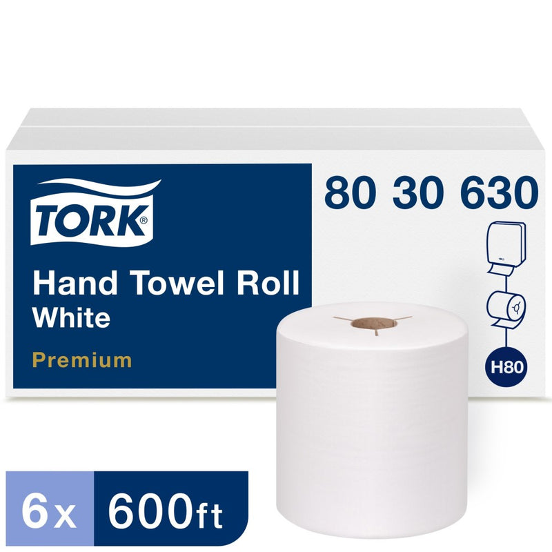80 30 630 H80 Premium Notched Hand Towel Roll - White 8" x 600' (6/cs)