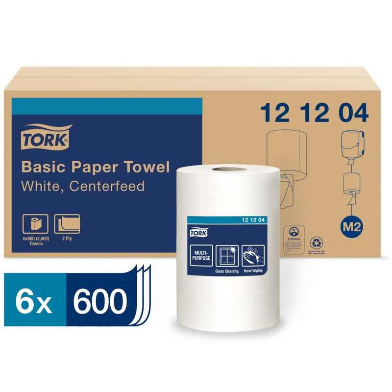 12 12 04 M2 Basic Centerfeed Paper Towel - White 2-Ply 600' (6/cs)