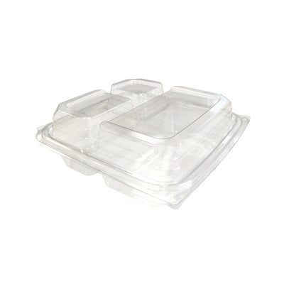 R-830 Repost Clear Hinged RPET 3 Compartiment Lunch Box Container with Dome Lid 8"x 8"x 2.9"(200/cs)