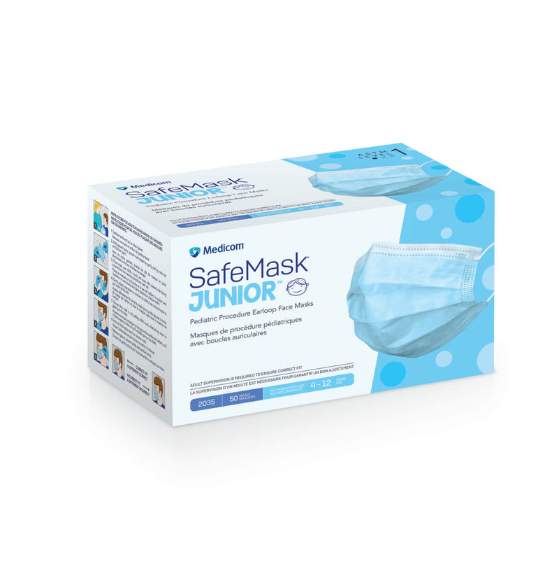SafeMask® Junior Pediatric Earloop Face Mask 3-Ply - Bleu ASTM Niveau 1 (50/boîte)