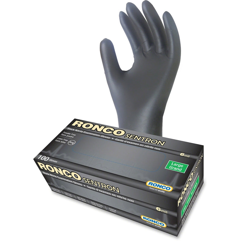 SENTRON™ 6 Black Nitrile Gloves Powder-Free 6-MIl - Large (100/box)