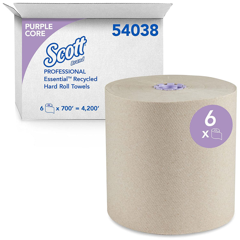 54038 Scott® Essential™ 100% Recycled Hard Roll Towels - Kraft 1-Ply700' (6/cs)