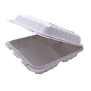 Conteneur à couvercle à charnière à 3 compartiments en PP et minéraux - Blanc 8"x 8"x 3"(150/cs)