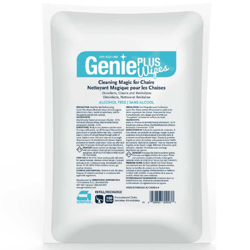 Recharge de nettoyant et désinfectant pour chaise Genie Plus 4 L 7"x 6"(160ct)