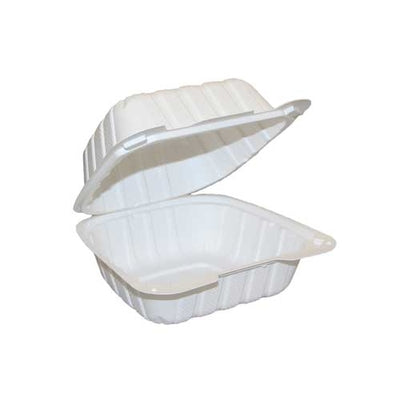 Hinged-Lid PP & Mineral Container - White 6" x 6" x 3" (250/cs)