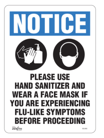 Panneau «Veuillez utiliser un désinfectant pour les mains et un masque facial»