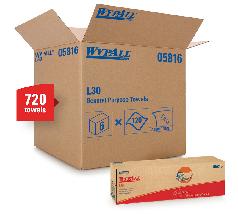 05816 Chiffons secs tout usage WypAll® L30 en boîte Pop-Up® 120s (6/cs)