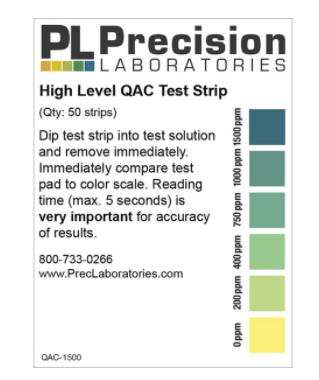Bandelette de test QAC de haut niveau 0-1500 ppm (50/sac)
