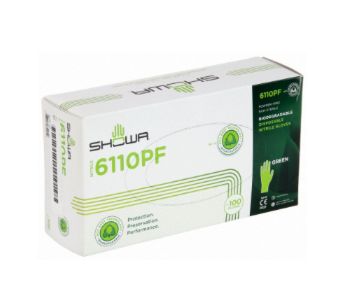 6110PFM Biodegradable Nitrile Gloves Powder-Free Green 4-MIl - Medium (100/box)