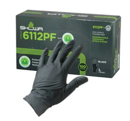 6112PFS Biodegradable Nitrile Gloves Powder-Free Black 4-MIl - Small (100/box)