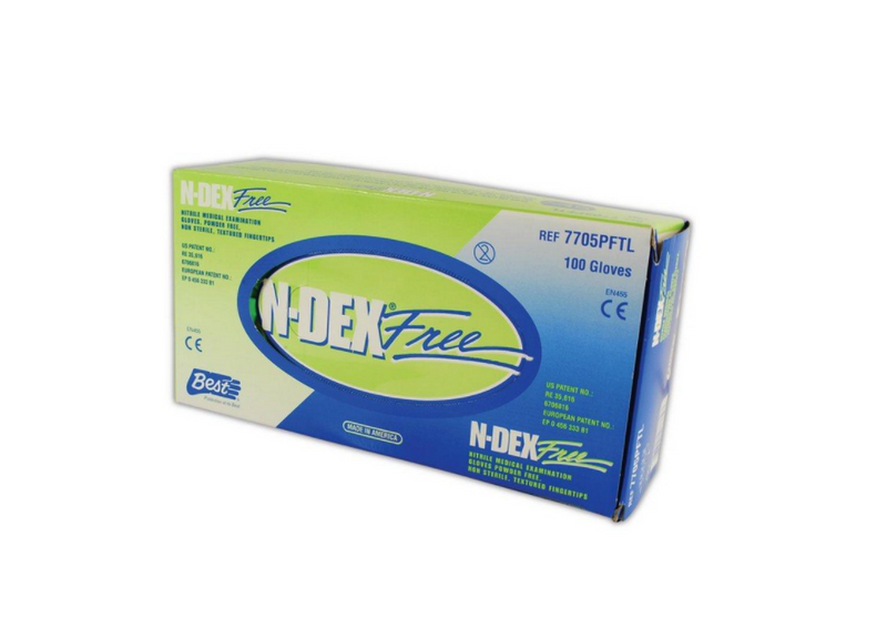 7705PFTM N-Dex® Accelerant-Free Nitrile Gloves Powder-free - Medium 4-Mil (100/box)
