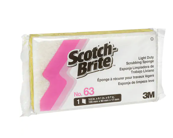 No. 63 Scotch-Brite™ Light-Duty Scrub Sponge Cellulose/Scrubbing 3.5" x 6"