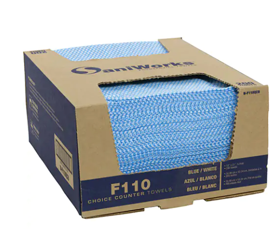 Chiffons pour comptoir de service alimentaire SaniWorks® 12"x 21"- Bleu (150/cs)