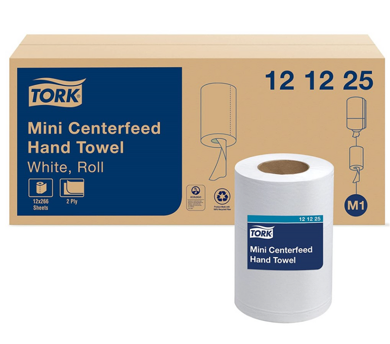12 12 25 M1 Mini Centerfeed Hand Towel Rolls - White 2-Ply 262' (12/cs)