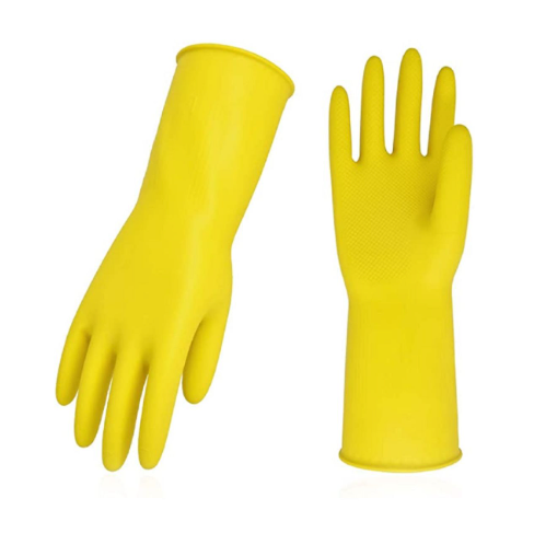 Cotton Fleece Lined Yellow Latex Gloves - Small