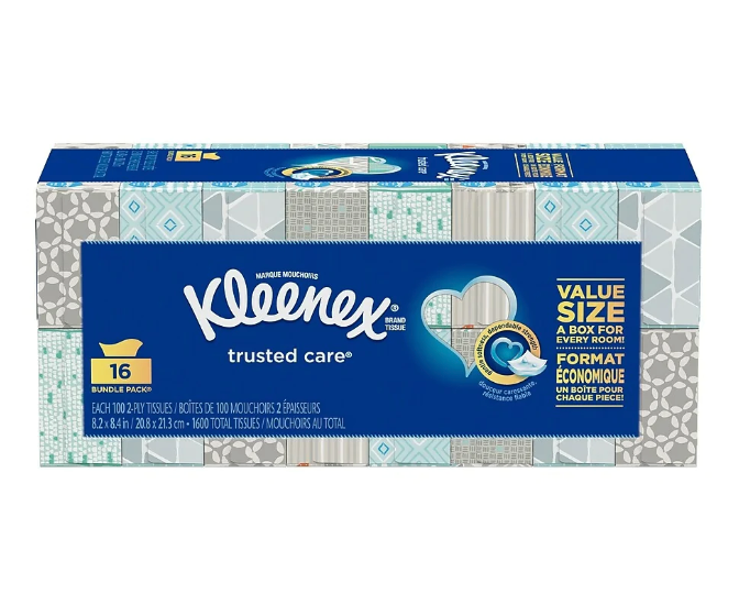Kleenex® 48744 Trusted Care® Mouchoirs quotidiens (pqt 16)
