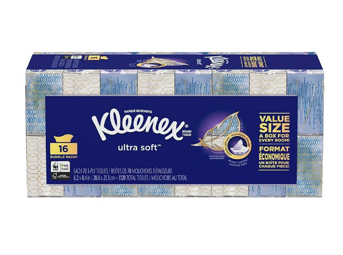 47324 Mouchoirs Kleenex®Ultra Soft® de tous les jours 3 épaisseurs (paquet de 16)