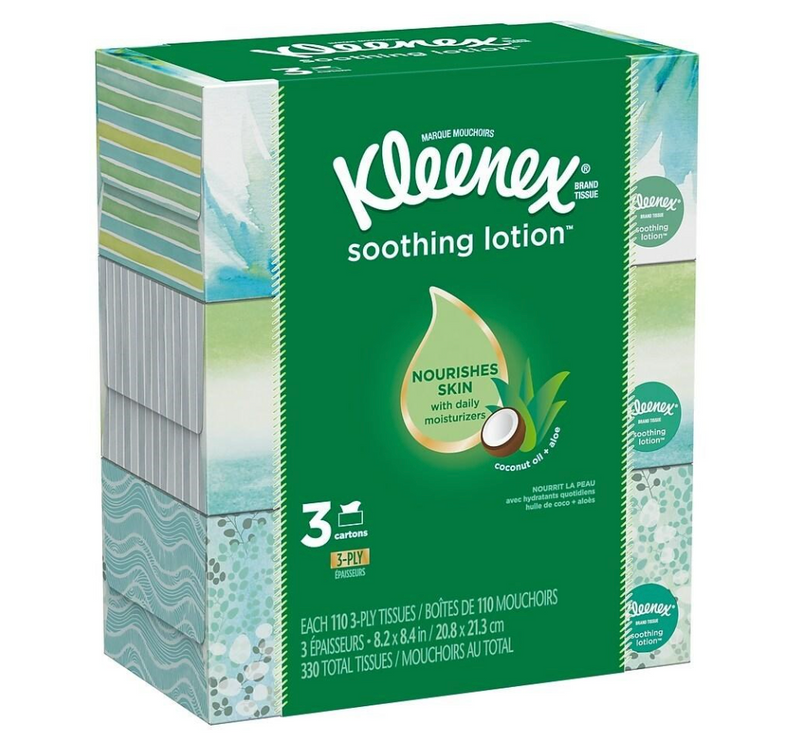 Kleenex® 50177 - Mouchoirs doux en lotion avec vitamine E 110 ct (paquet de 3)