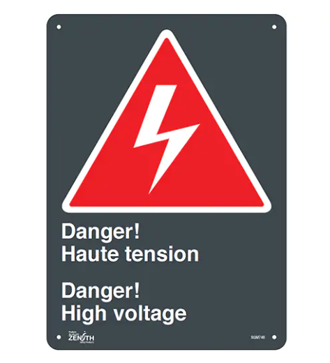 "Haute Tension/High Voltage" Plastic Sign with Pictogram 14" x 10"