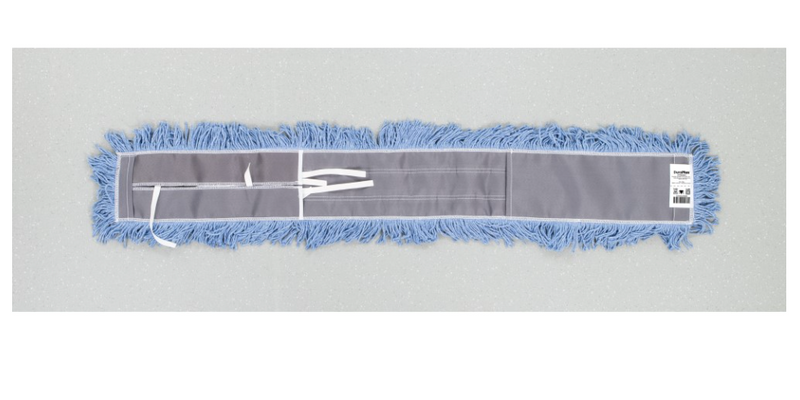 Vadrouille à épousseter bleue synthétique 48"x 5"bout coupé avec attache