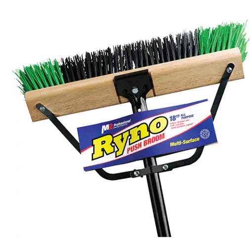 Ryno Stiff Push Broom with Braced Handle PVC Bristles 18"