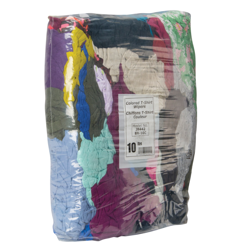 Chiffons d'essuyage colorés en matériau recyclé pour t-shirt 25 lb (66 sacs)