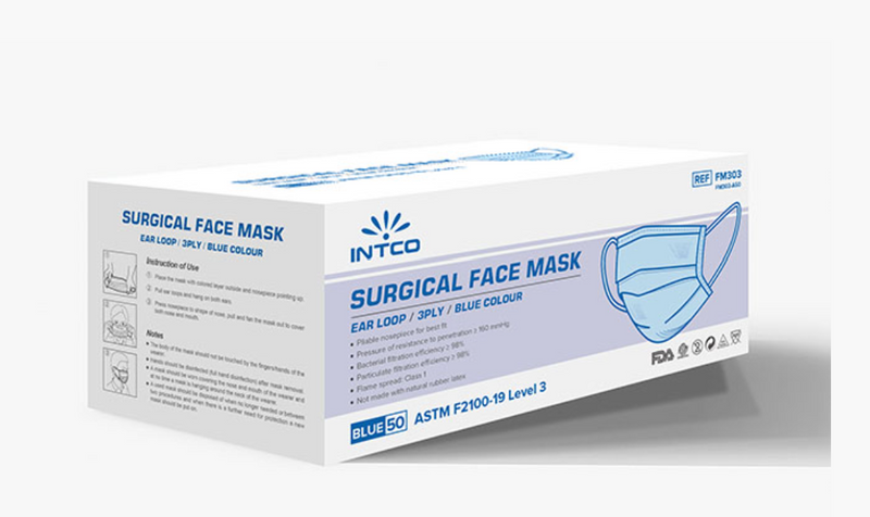 Surgical Earloop Face Masks Blue 3-Ply - Level 3 (50/box)