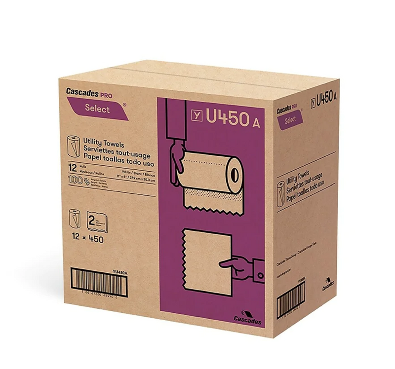 Pro Select™ U450 Utility Paper Towel Rolls - White 2-Ply 450' (12/cs)