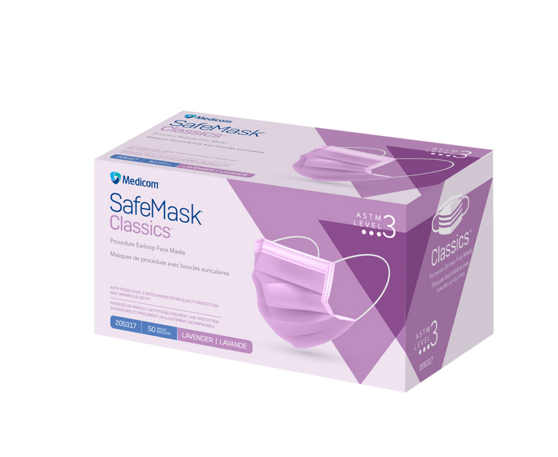 Masques faciaux SafeMask Classics™ Procedure Earloop - Violet ASTM Niveau 3 (50/boîte)