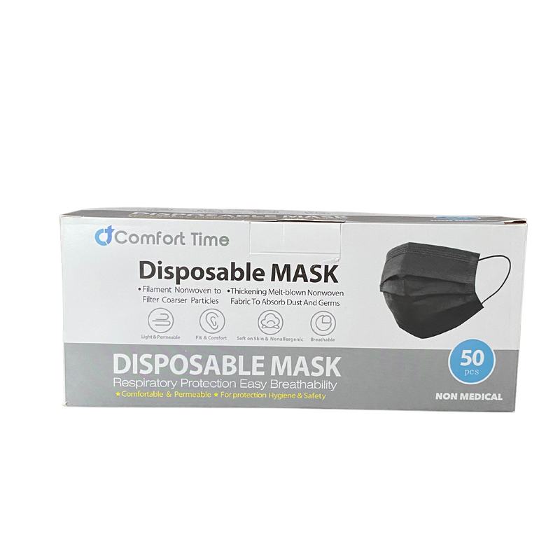 Masque facial 3 plis - Noir (paquet de 50)