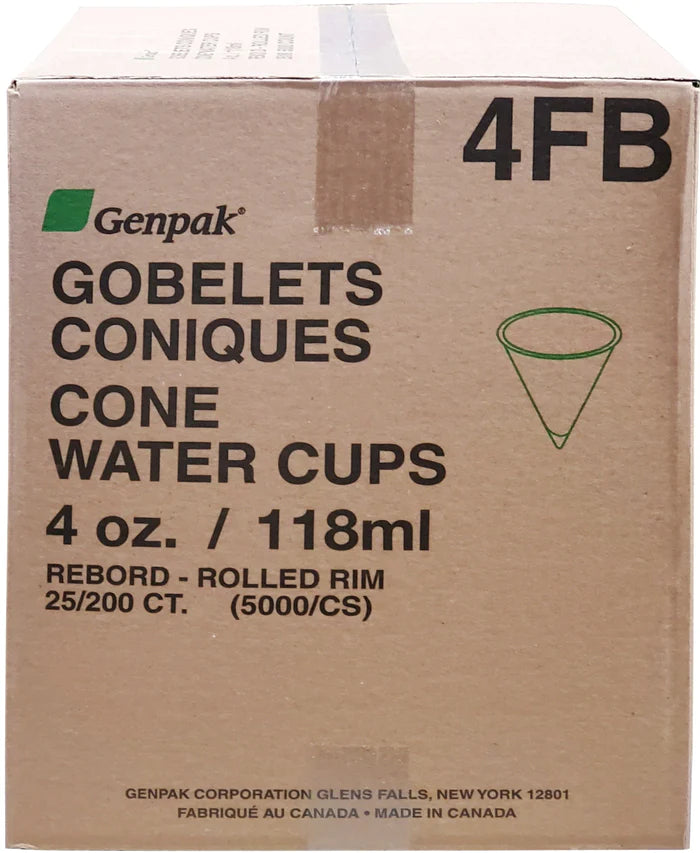 W4FB Rolled Rim Compostable Paper Cone Cups Baged Sleeve 4oz (5000/cs)