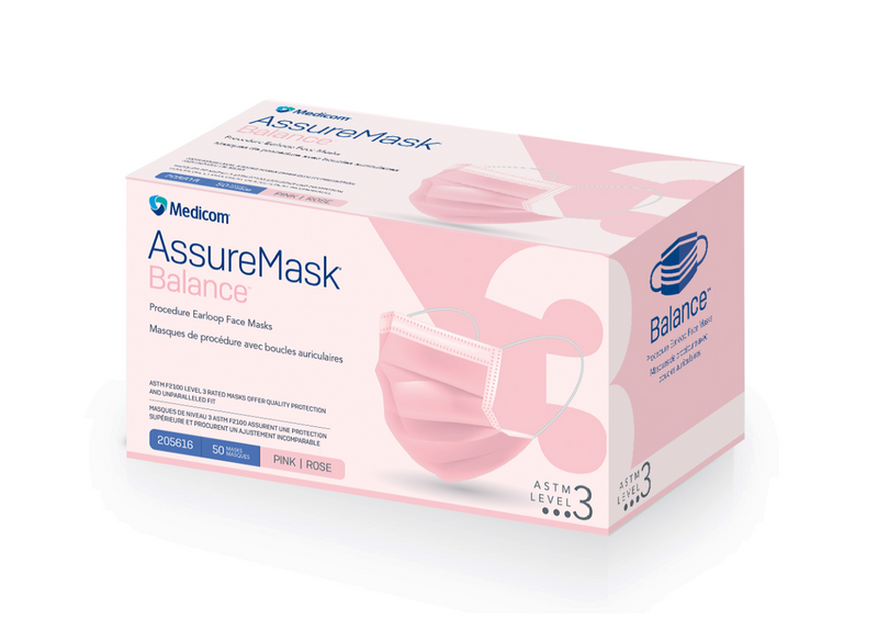 AssureMask Balance™ Procedure Earloop Face Masks - Pink ASTM Level 3 (50/box)