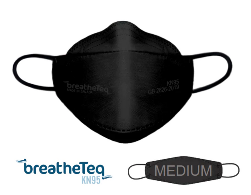 BreatheTeq KN95 Black Disposable Respirator Mask - Medium (10-Pack)