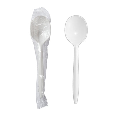 White Plastic Soup Spoon - Individually Wrapped (1000/cs)